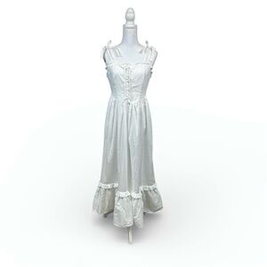 Vintage Judith Hart Cottagecore Victorian White 100% Cotton Lace Up Dress Size 8